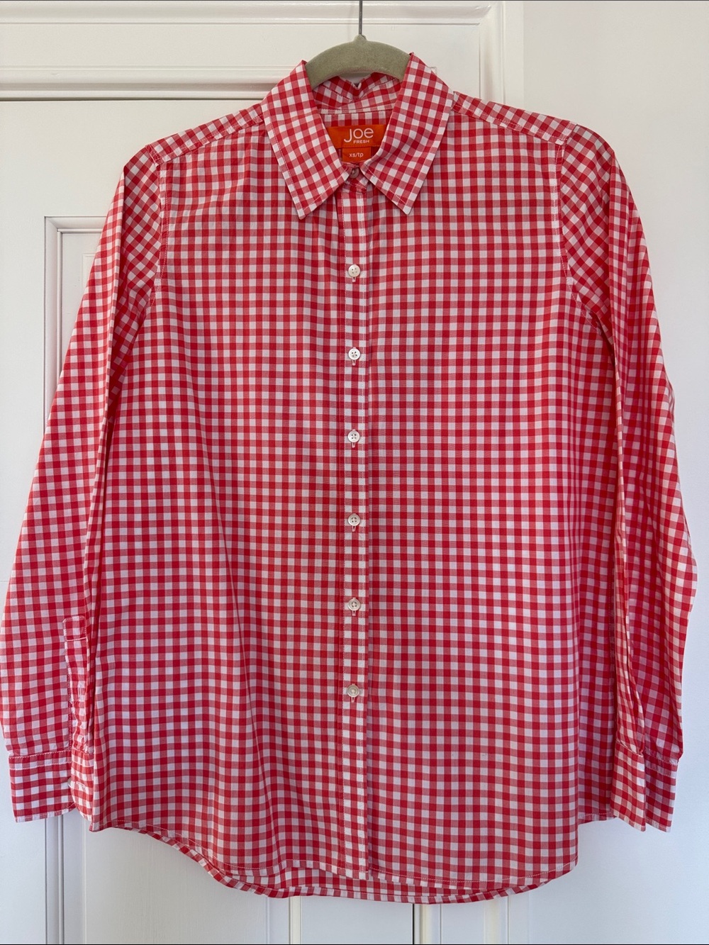 Joe Fresh Coral Pink Gingham Button-Down Shirt